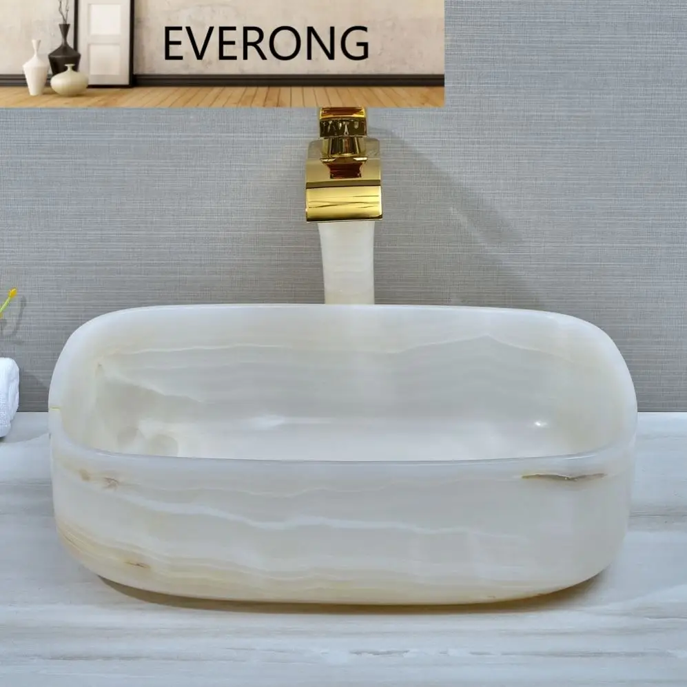 

Luxury Rectangle White Onyx Wash Basin Sink Modern Natural Marble Sink Bathroom Vanity Countertop Art Vessel Sink