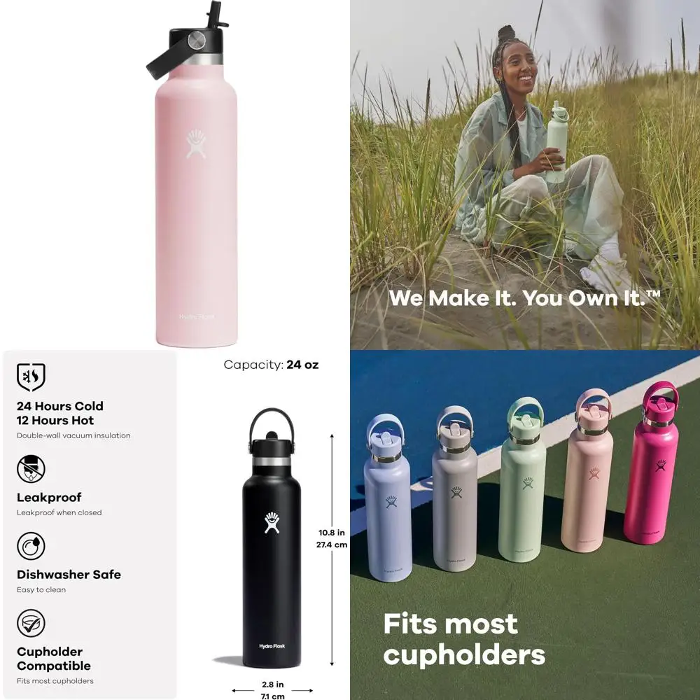 

Insulated Stainless Steel Water Bottle with Straw Lid, Leak-Proof, Non-Spill, 24 Oz Pink