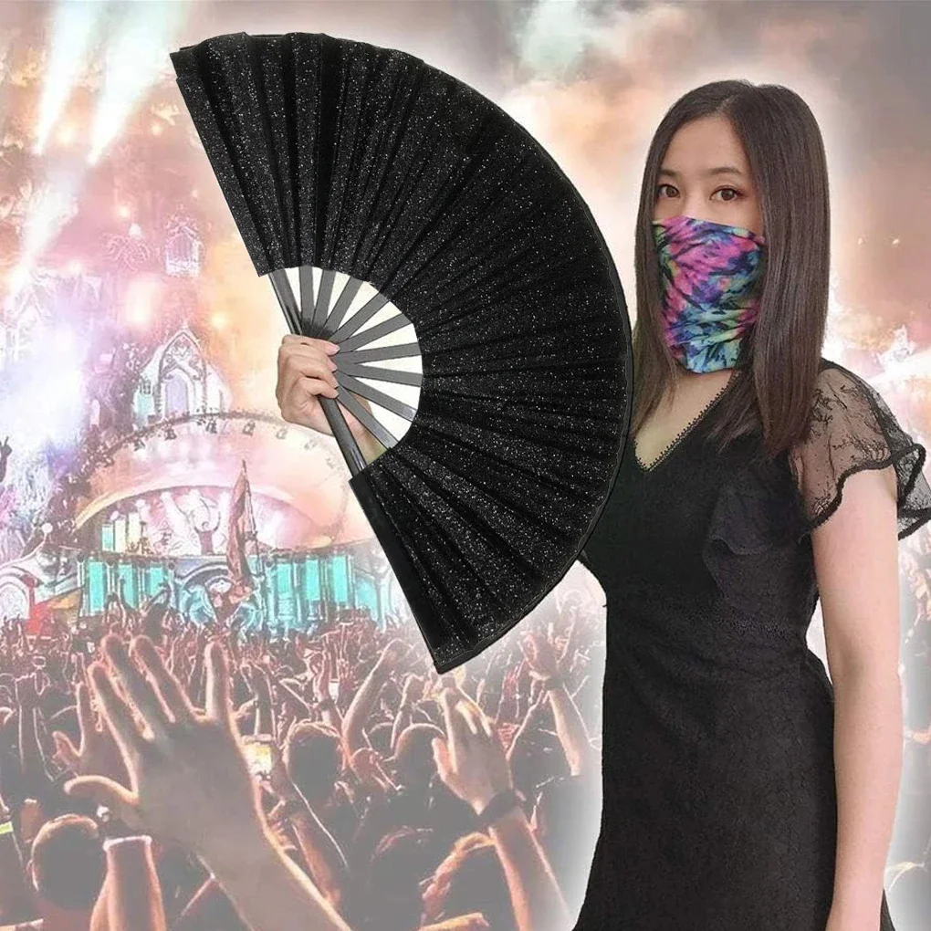 Abanico de mano plegable, abanico de baile de línea campestre, ventilador portátil grande para práctica de baile, suministros para fiestas y actuaciones