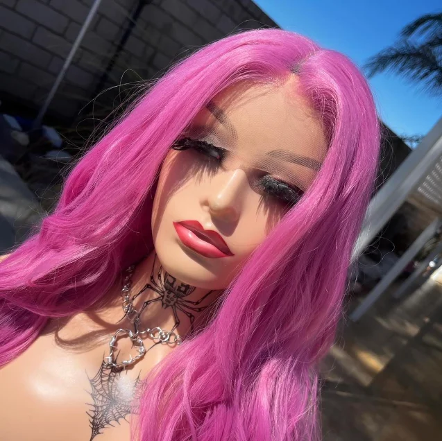 Peruca rosa 13x4 hd peruca de renda onda do corpo peruca frontal do laço resistente ao calor sintético onda de água perucas dianteiras do laço uso diário cosplay