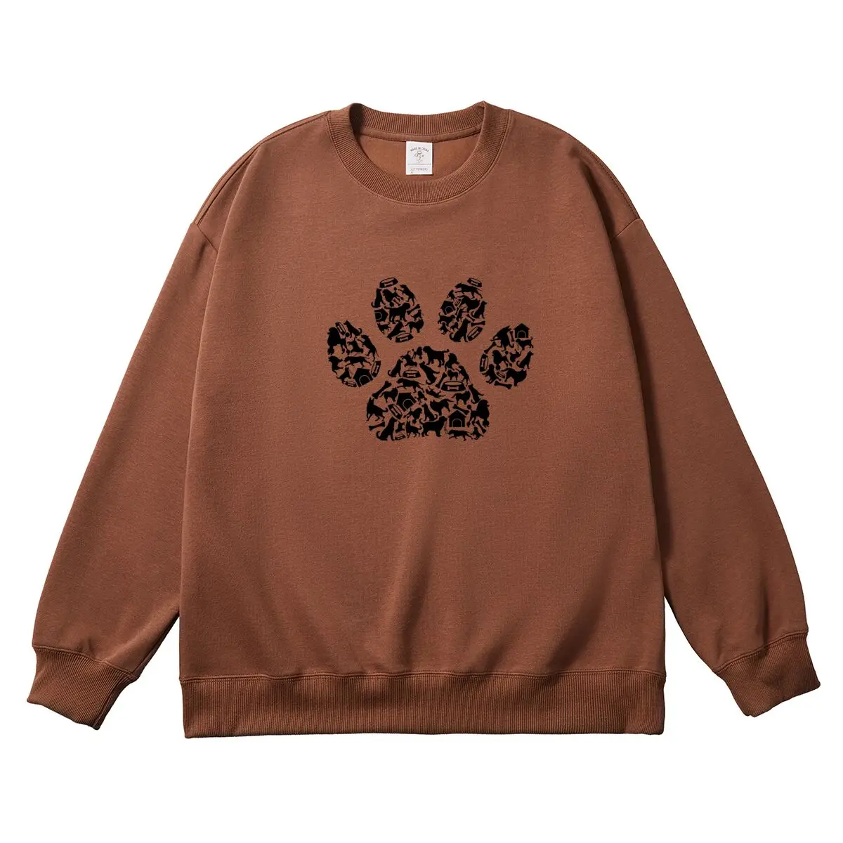 Oversized Women Pullover Dog Paw Prints Graphic Woman Tops Female Sweatshirt Round Neck Long Sleeve Autumn Thick Clothes