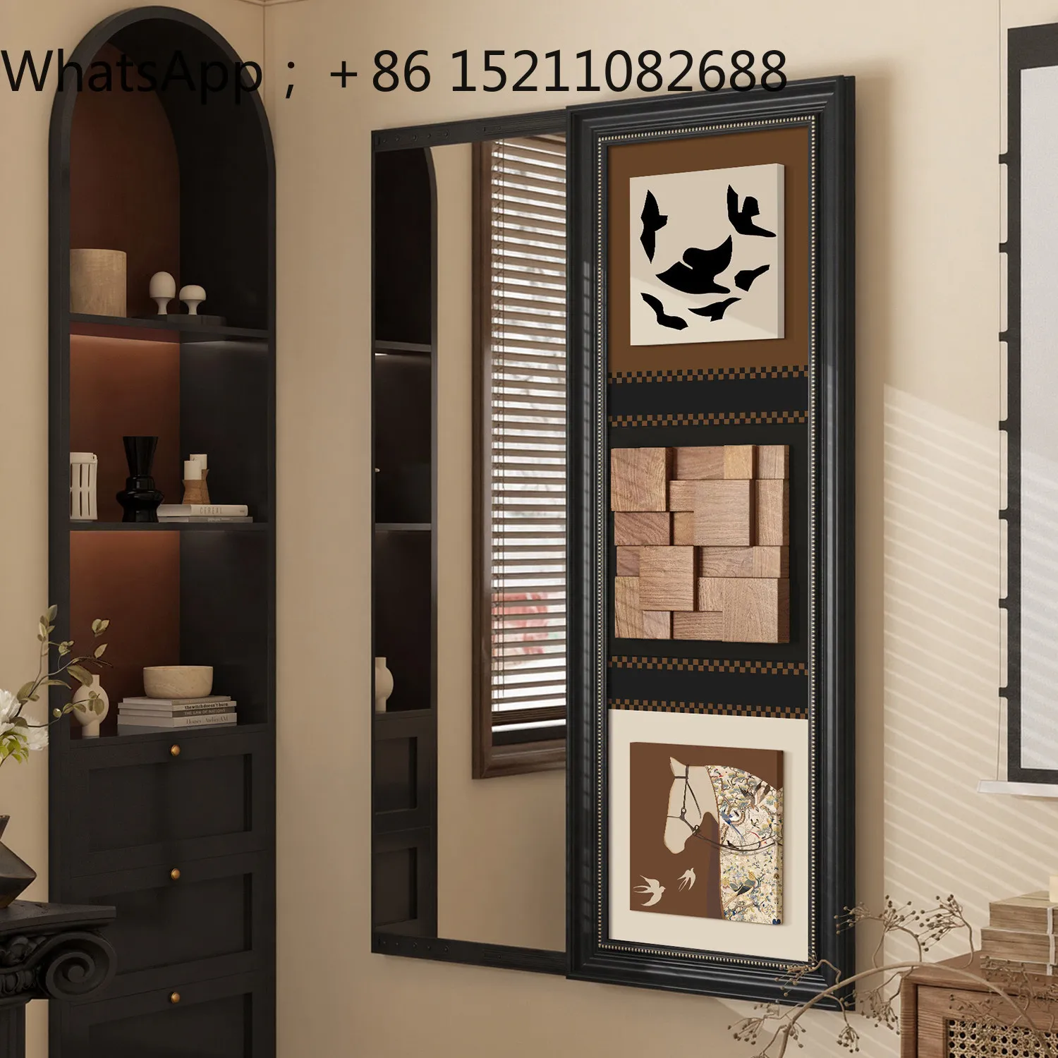 SCY three-dimensional walnut mirror painting can be closed hidden push-pull full-length mirror invisible full-length mirror