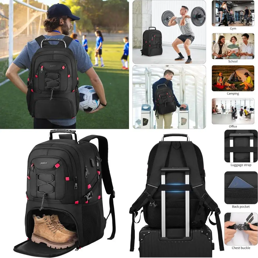 

Рюкзак для ноутбука 18.4 дюймов с отделением для обуви для мужчин, большая дорожная сумка, унисекс-рюкзак для колледжа, школы или спортзала