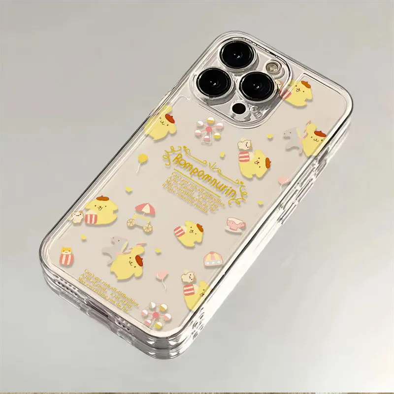 Full Screen Pom Pom Purin Sanrio Phone Case For Iphone 15 14 13 12 11 Pro Max 7 8 Plus X XR XS Max Mini Girl Transparent Cover