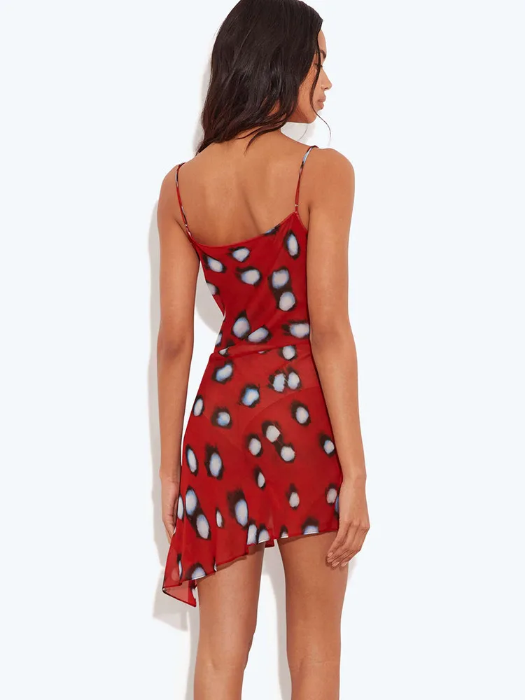 Articat Sexy Low-cut Strap Printed Mini Dress For Women Beach Hot Girl Ruffle Slit Mini Dress Holiday 2026 New Summer Vestidos - view 4