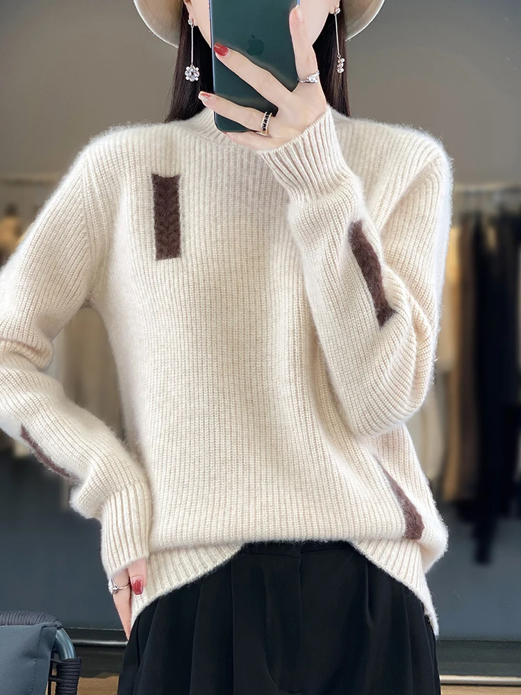 

2024 New Autumn Winter Women Cashmere Sweater100% Merino Wool Knitted Stylish Design Pullover Comfortable Red Cable Knitting Top