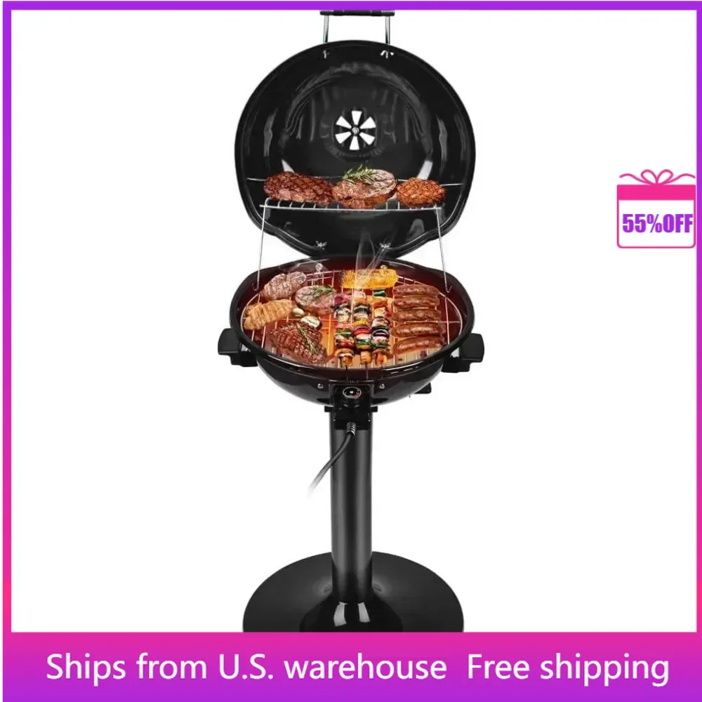 BBQ Grill Serving Indoor Outdoor Electric Grill for Indoor & Outdoor Use Double Layer Design, Portable Removable Stand Grill