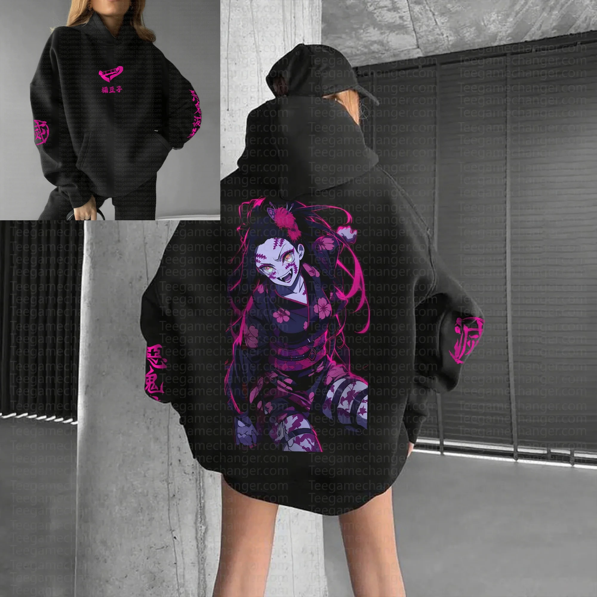 Teegamechanger Demon Slayer Kimetsu No Yaiba Shinobu Kocho Sudadera con capucha gráfica hombres mujeres 2025 primavera otoño Anime ropa de calle Casual