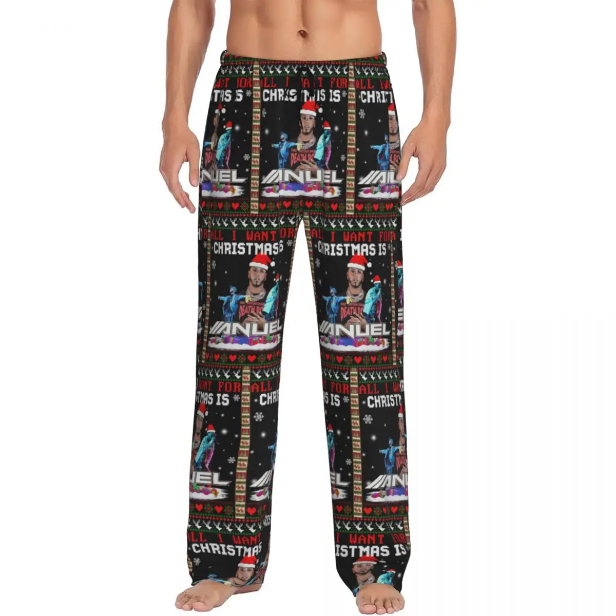 Calças de pijama de Natal personalizadas A-Anuels Pijamas masculinos com cintura elástica e calças para dormir com bolsos