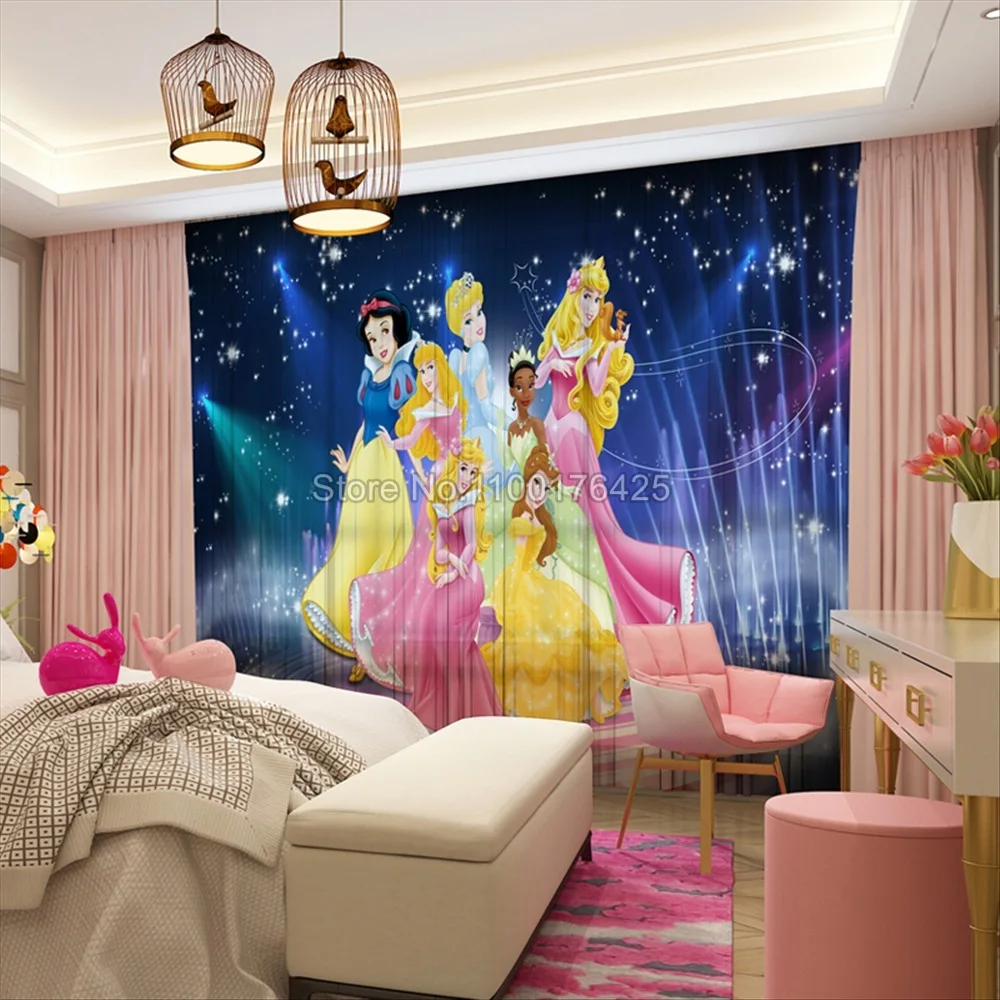 Disney Cartoon Princess Girls Bedroom Curtains Girls Bay Window Insulation Blackout Curtains Cute Window Drapes Home Decor