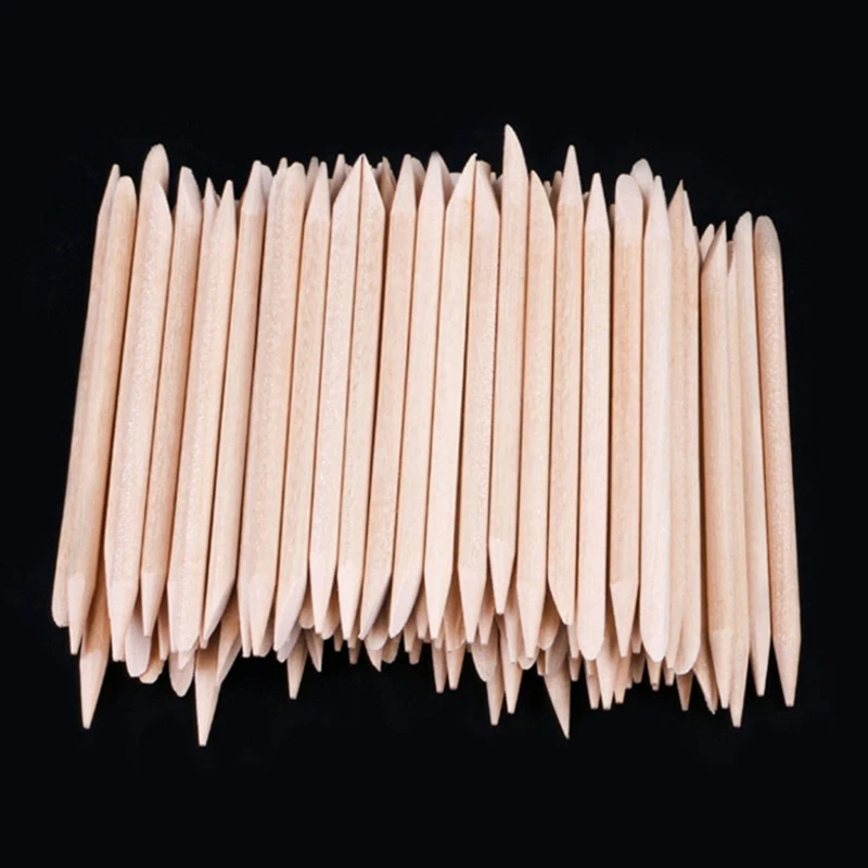 100pcs Orange Art Sticks Disposable 2-Way Use Art Cuticle Pusher Remover Manicure Sticks Pedicure Tool Dropship