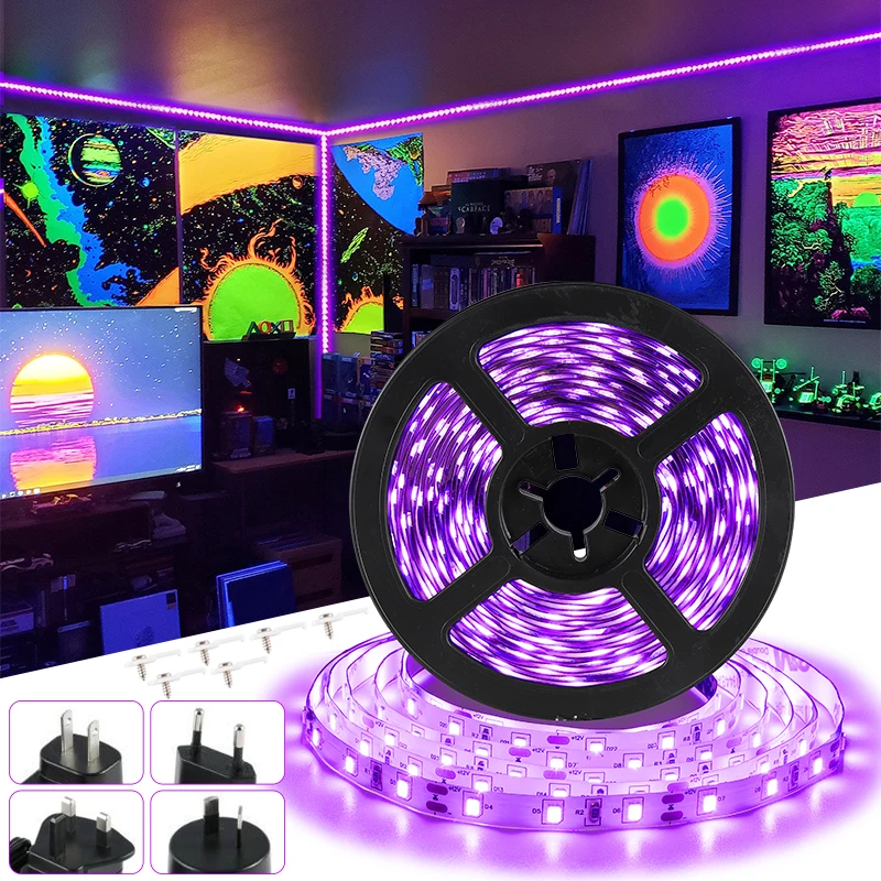 Multiple size Black Light Strip, Blacklight Flexible; Adhesive 60LEDs/M, Black Light for Halloween, Posters,Non-Waterproof Decor