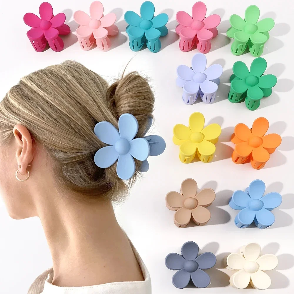 

Korea Trend Candy Color Flower Hair Clips Plastic Non-Slip Strong Hold Grip Hair Jaw Clip For Girls Women Cute Hair Accessories