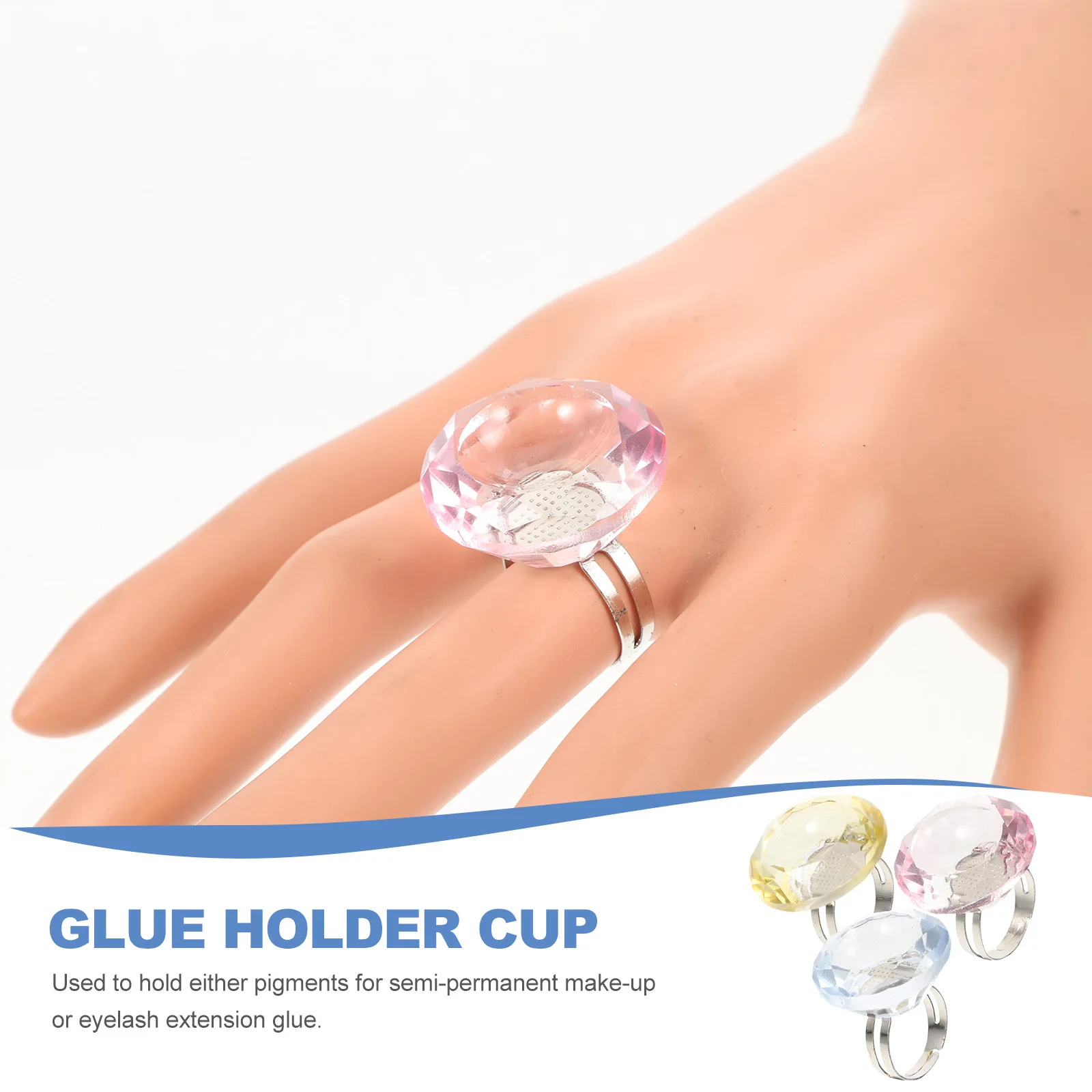3pcs Eyelash Extension Glue Holder Cup Pigment Ring Container For False Lash Adhesive Lightweight Creative Finger Design Makeup