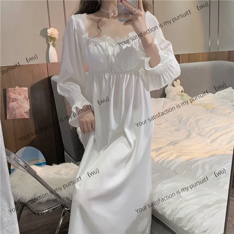 Damen-Pyjama mit langen Ärmeln, süßer koreanischer Pyjama, weißer Prinzessinnen-Pyjama für Frühling und Herbst