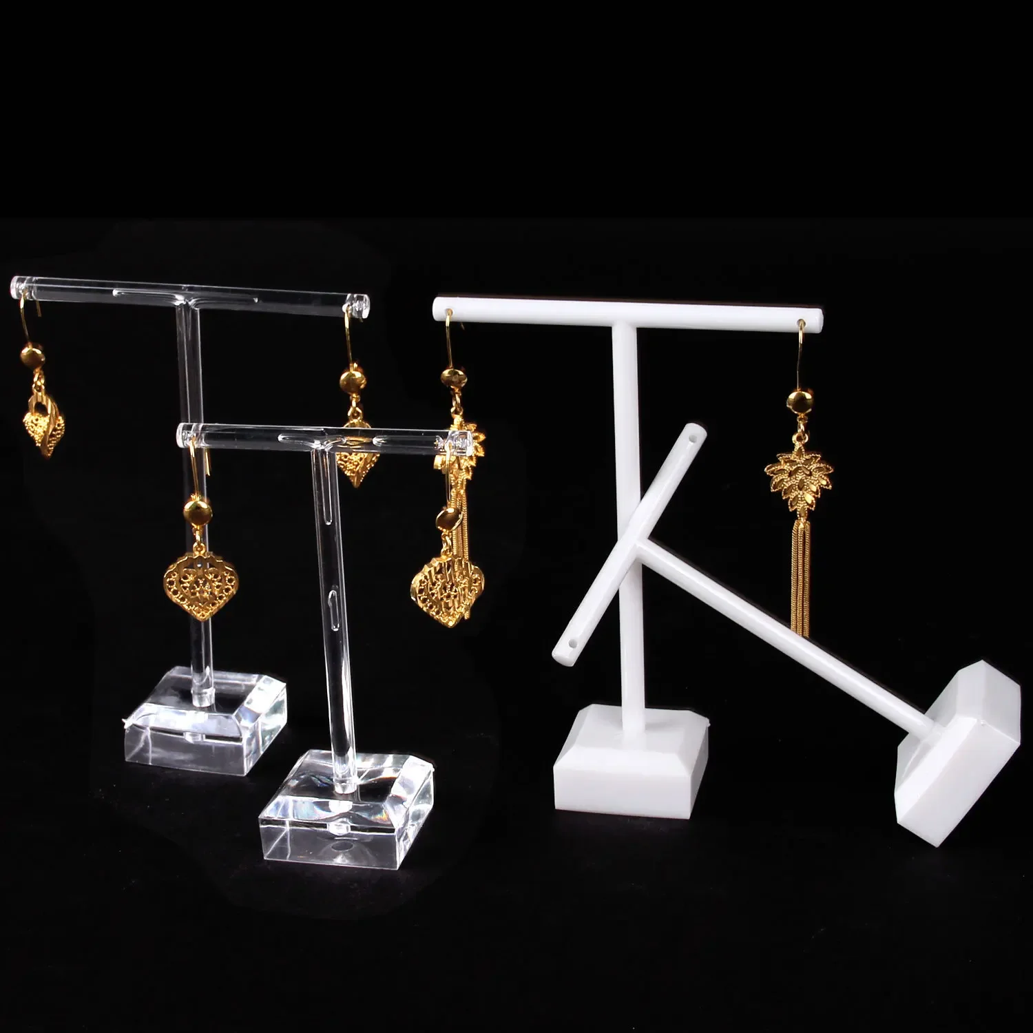 2pcs/set Plastic Mini Earring Display Stand Shelf T Shape Ear Stud Earrings Holder Rack Storage Jewelry Display