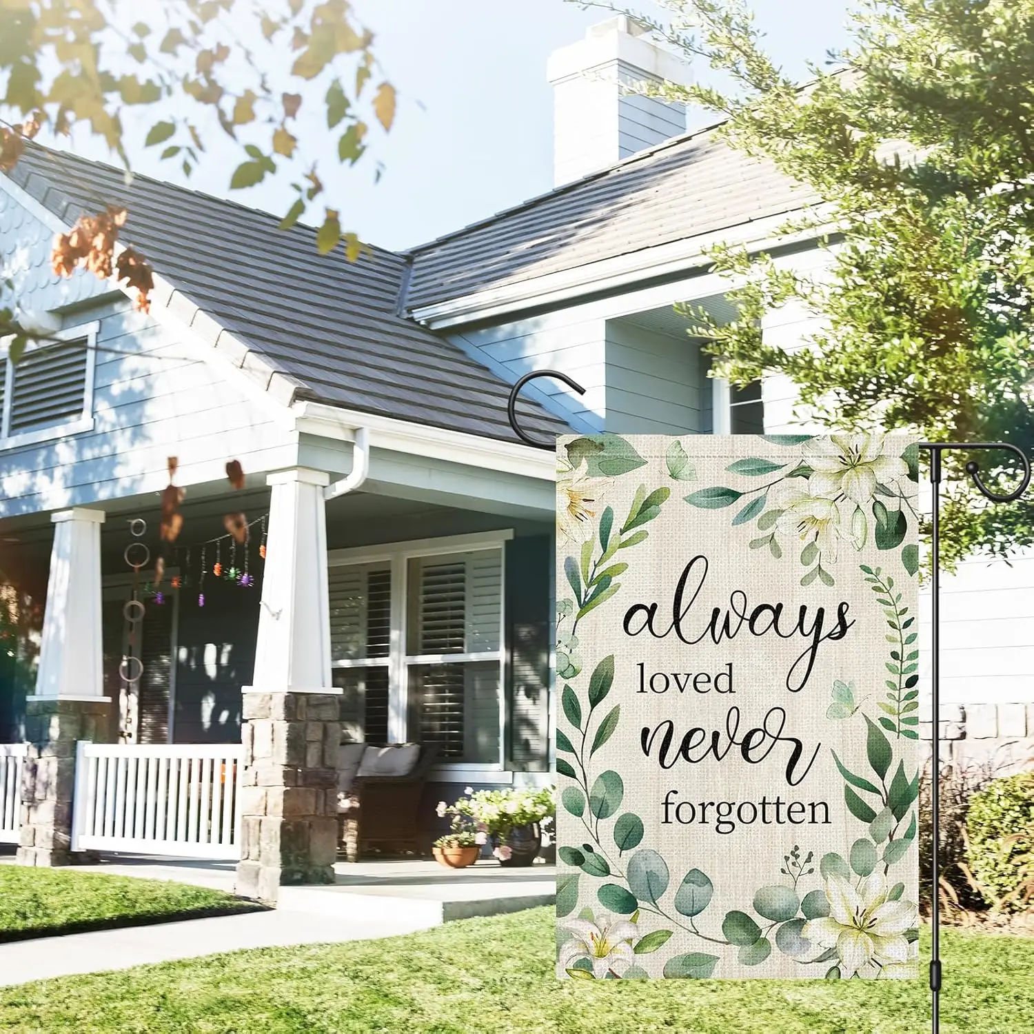 Spring Eucalyptus Flowers Garden Flag 12x18 Inch Double Sided, Always Loved Never Forgotten Memorial Yard Flag Outdoor Decor PPM