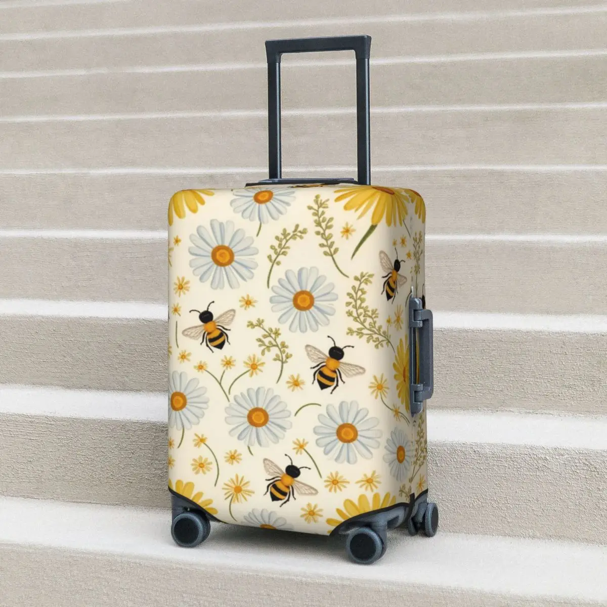 

Daisies Blossom Abstract Flowers Print Suitcase Cover Protection Elastic Travel Luggage Protector Covers for 18-32 Inch