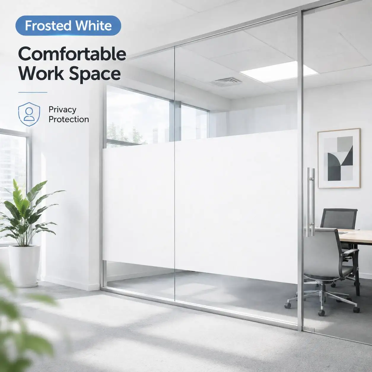 Frosted Privacy Window Film Roll White Static Cling UV Block Heat Block for Bathroom Office Door Window