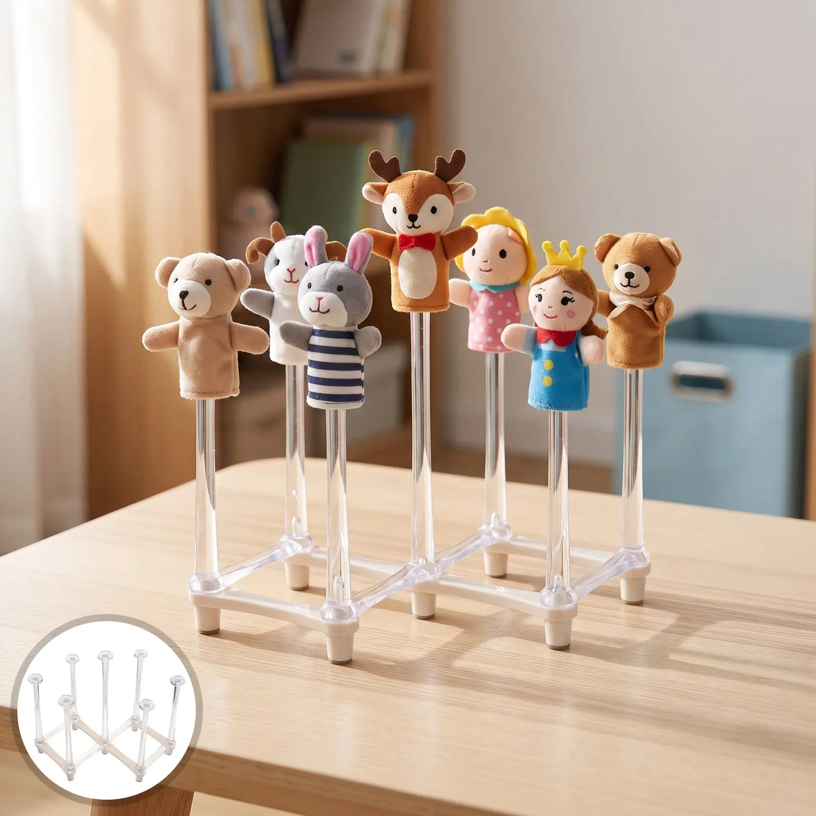 2pcs Clear Acrylic Finger Puppet Display Rack Foldable Bottle Drying Rack Milk Bottle Holder Desktop Storage Shelf Organizer