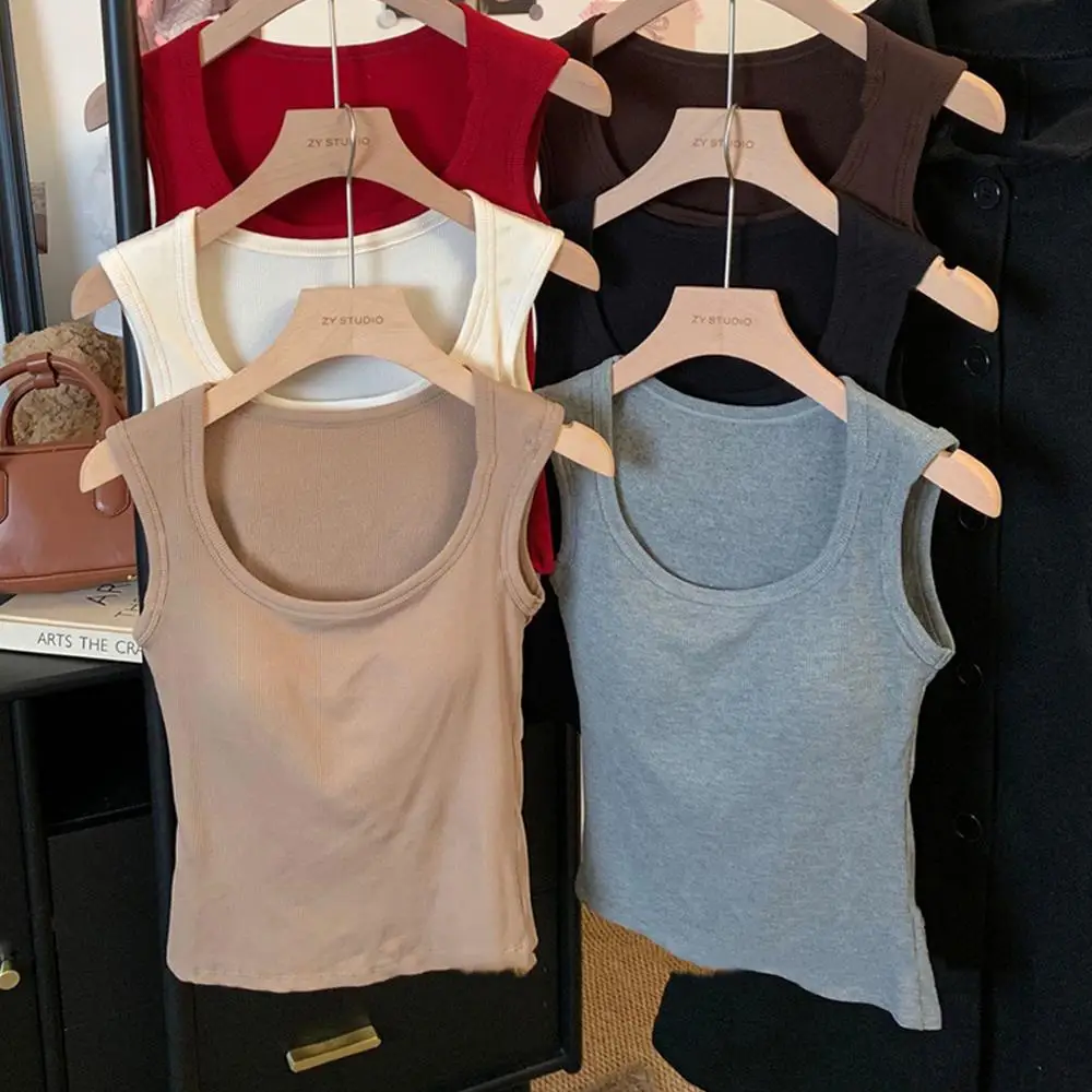 Square Collar Vest Wide Shoulder Strap Vest Outdoor Wear With Chest Pad Slim Fit T-Shirt Faionable Innerwear Base Tops Vest