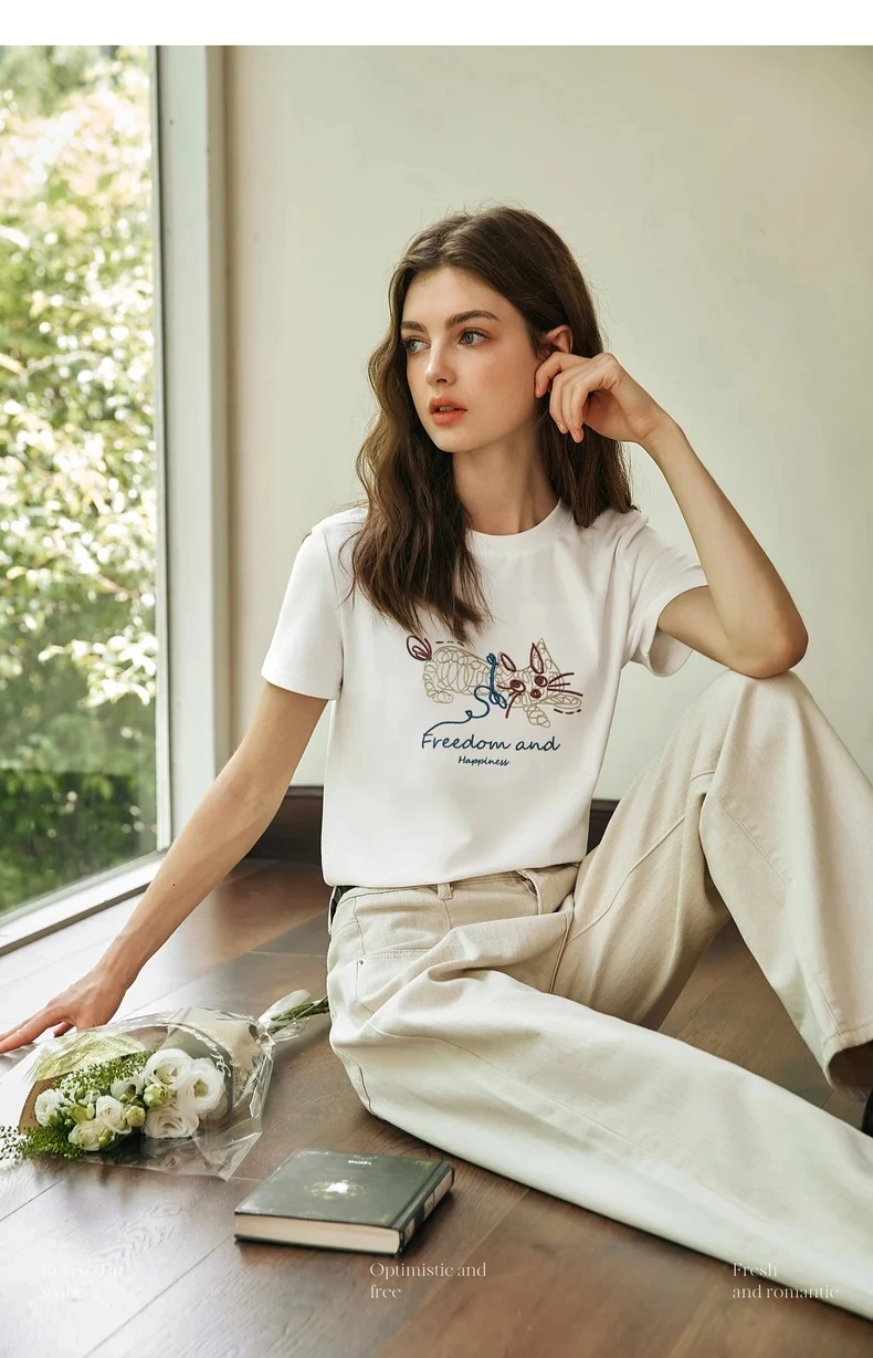 White Embroidery T-Shirt for Women Summer 2026