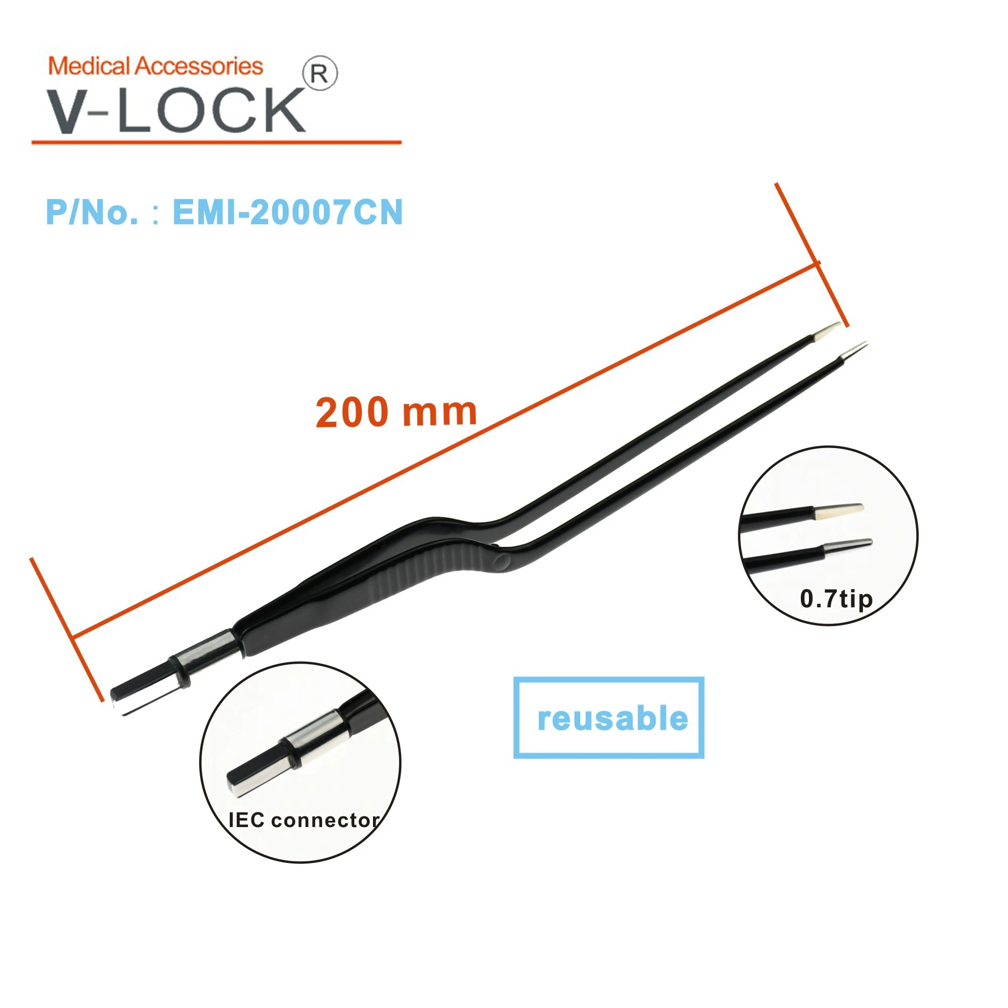 2023 V-LOCK nieprzywierające 150mm 180mm 200mm 220mm 240mm Bagnet koagulacyjny kleszcze bipolarnie kompatybilne z urządzeniem elektrochirurgicznym — zdjęcie 4