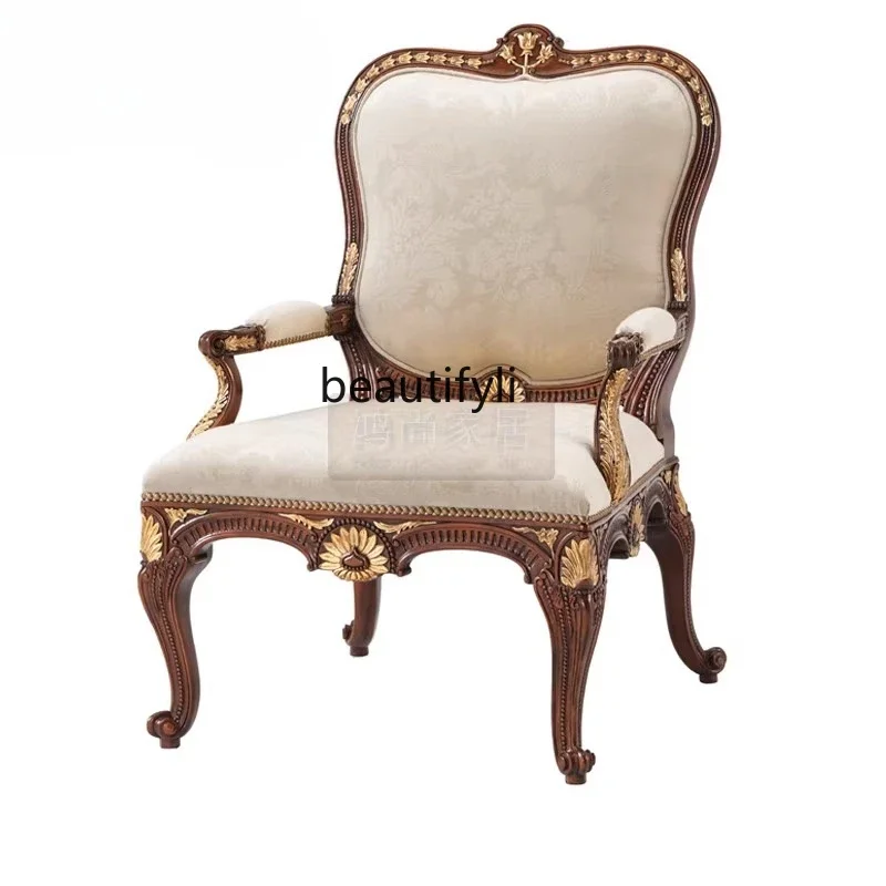 

Asmt56Solid wood European book chair neoclassical leisure chair engraving British office leisure chair customization
