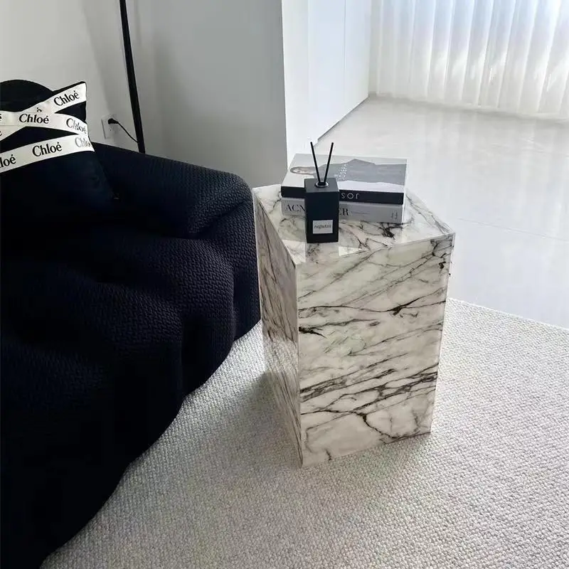 Acrylic Marble Pattern Coffee Table Sculpture Bases Beside Acrylic Sofa Table Bedside Table Decorate Showcase Small Square Table