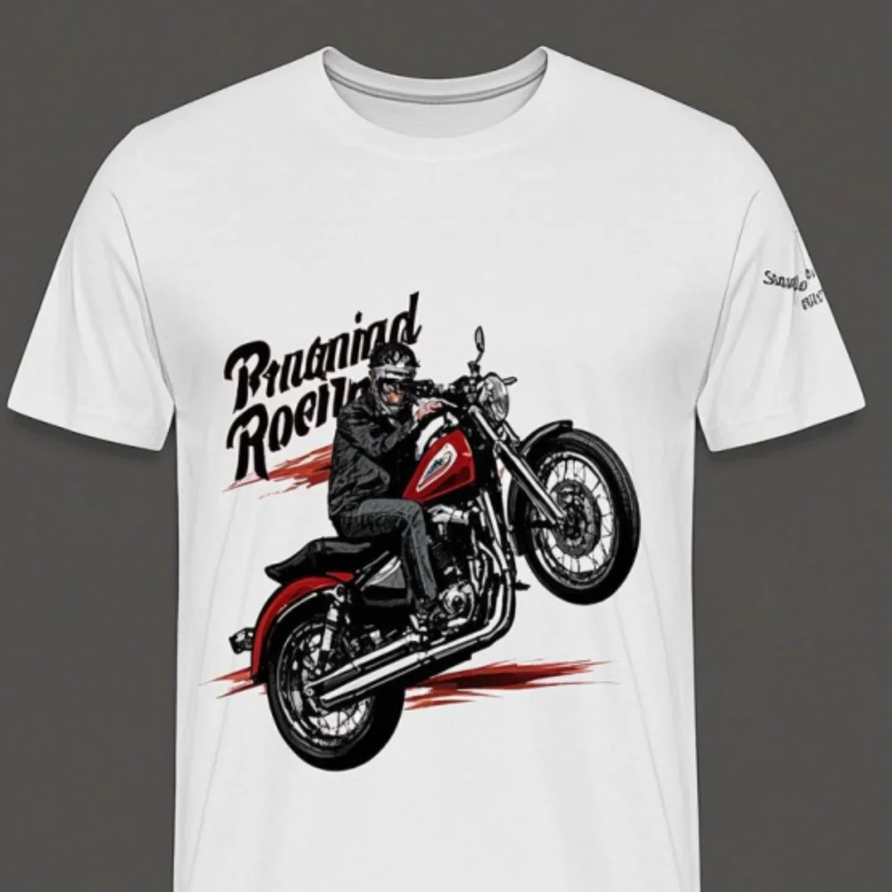 

Мужская модная футболка с мотоциклетным рисунком в стиле рок, с круглым вырезом и короткими рукавами, подходит для летних занятий спортом на открытом воздухе.