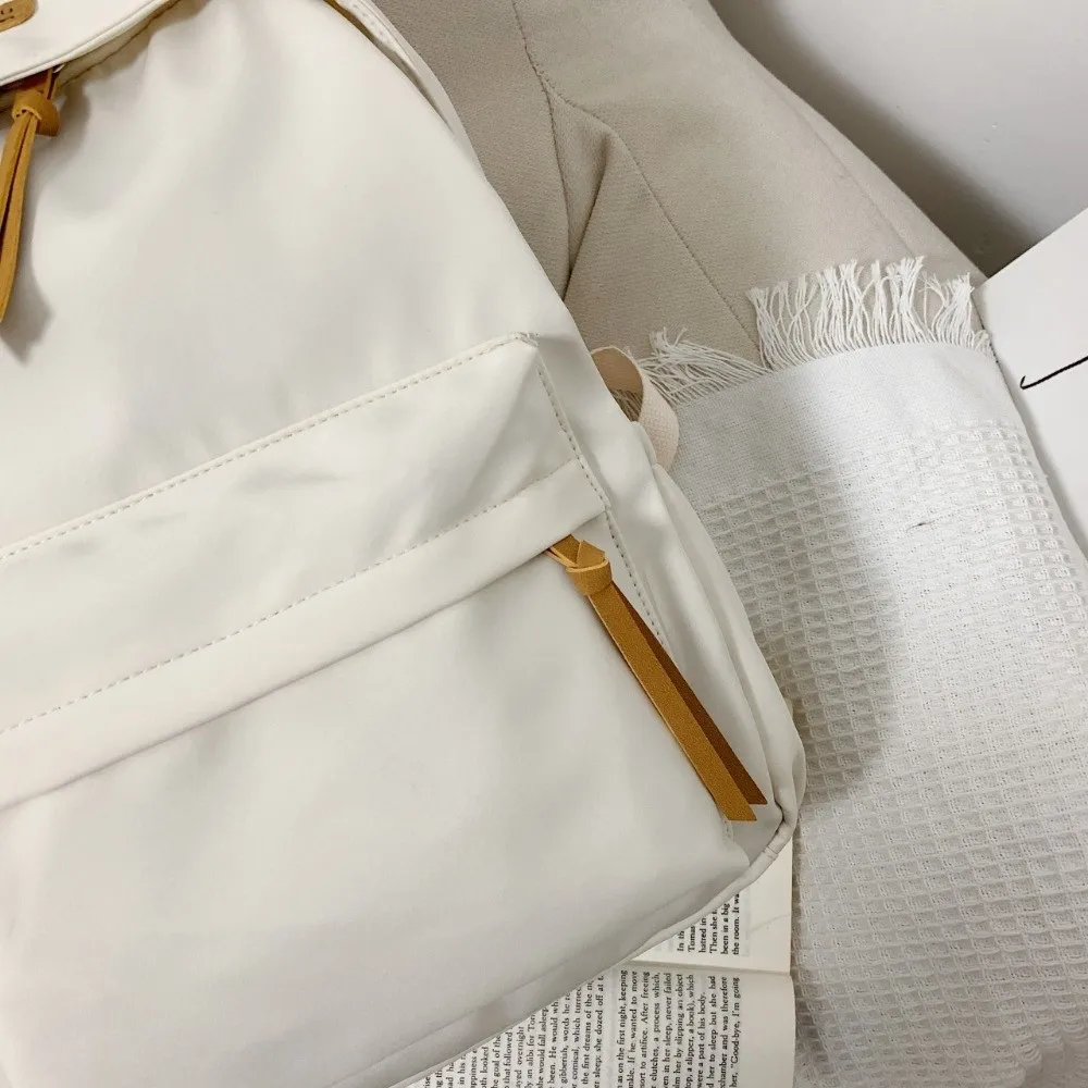 حقيبة ظهر مدرسية ذات سعة كبيرة النسخة الكورية بلون واحد حقائب كتف أسلوب بسيط سستة فتاة حقيبة كتب أنثى #5