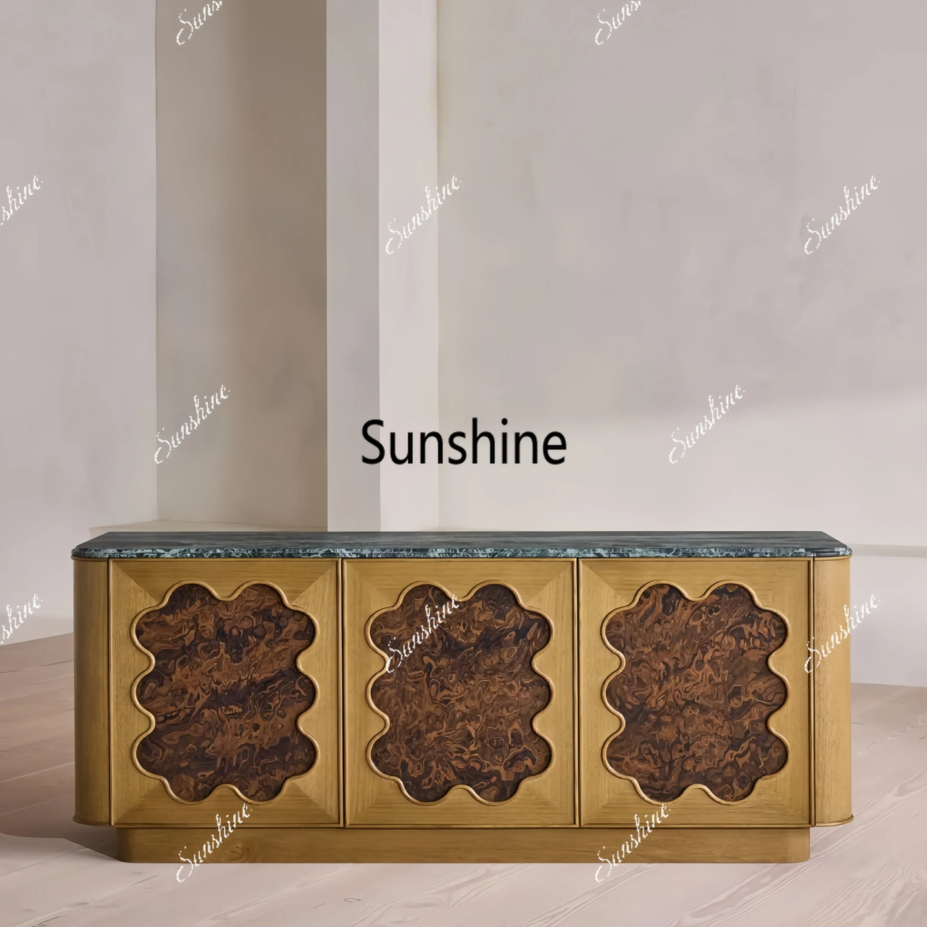 

Medieval style light luxury dining side cabinet solid wood marble countertop