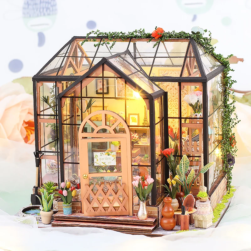 DIY Miniature Doll House Kit Flower House 3D Puzzle Assembly Building Model Toys Home Bedroom Decoration Wooden Crafts Gifts