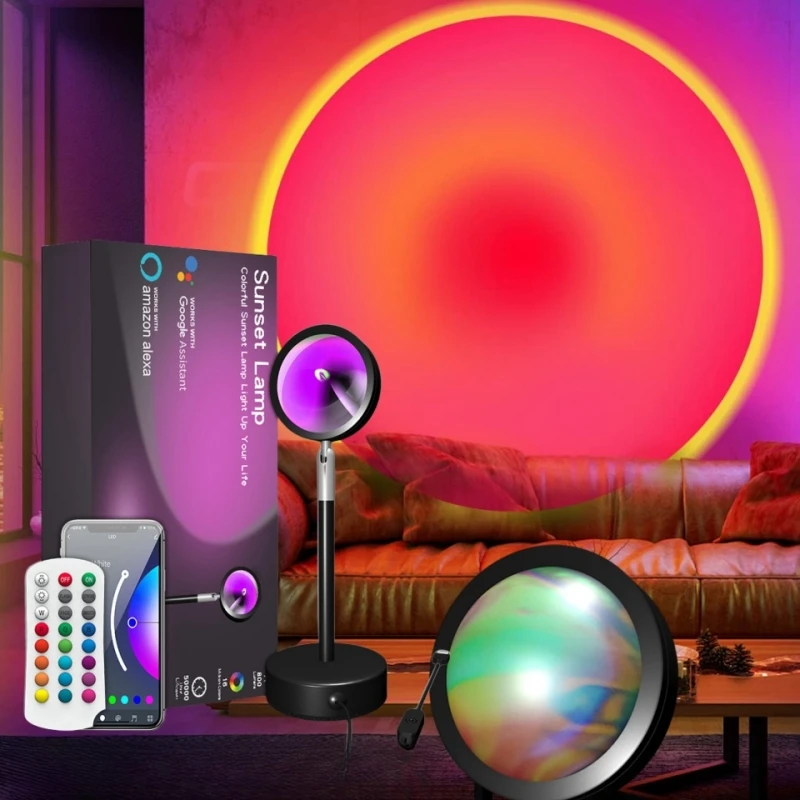 

Bluetooth Sunset Rainbow Lamp Projector Tuya WiFi RGB APP Remote Control Atmosphere Night Light For Home Bedroom Background