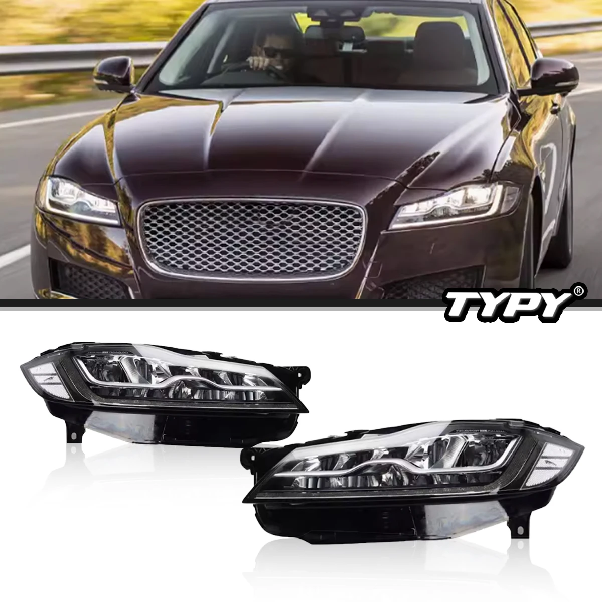 TYPY New LED Headlight Upgrade Modified Full Head Lamp For JAGUAR XF F-PACE 2016-2019 Turn Signals Daytime Running Lights