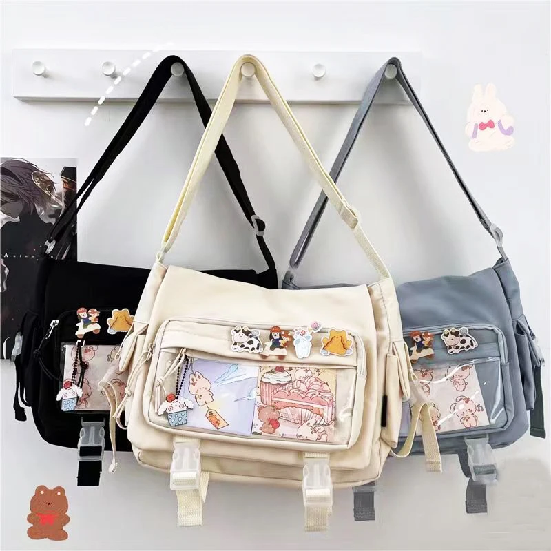 Japanese Canvas Crossbody Bag High School Girls  Classroom  Versatile Crossbody Canvas Bag Large Capacity Student Schoolbag