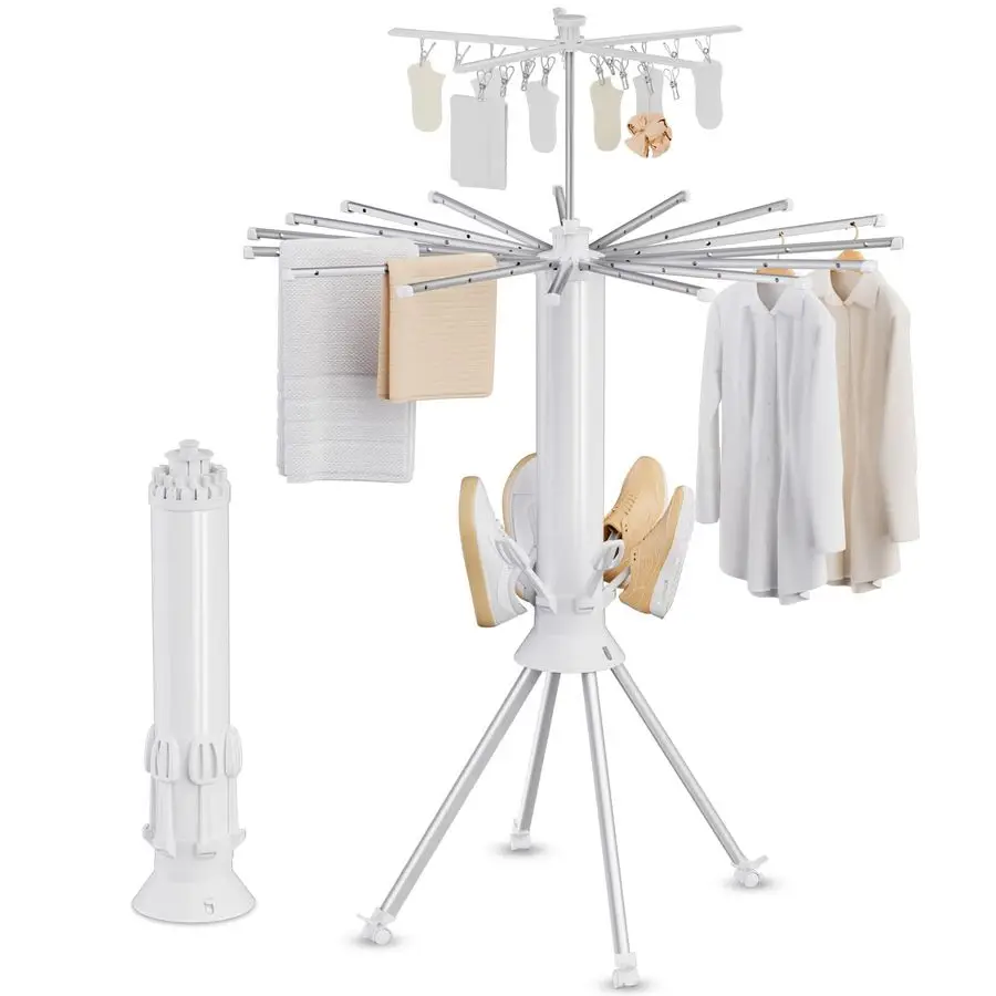 Drying Rack Foldable, 4Legged Portable Drying Rack Clothing with 20 Clips, Shoe Dryer Rack, Outdoor Laundry Drying Racks with 4