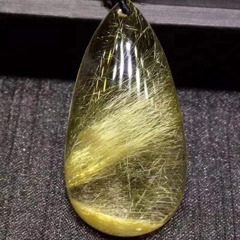 Natural Gold Rutilated Quartz Pendant Water Drop 53*28*14mm Flower Men Women Brazil AAAAAAA