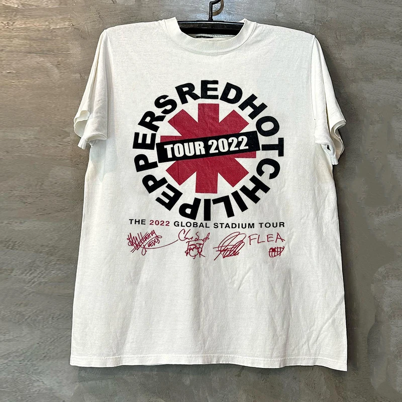 

Summer Red Hot Chili Peppers American Heavy Cotton Band Singer T-shirt Men Fashion Street Hip-hop Rock Vintage Short Sleeve