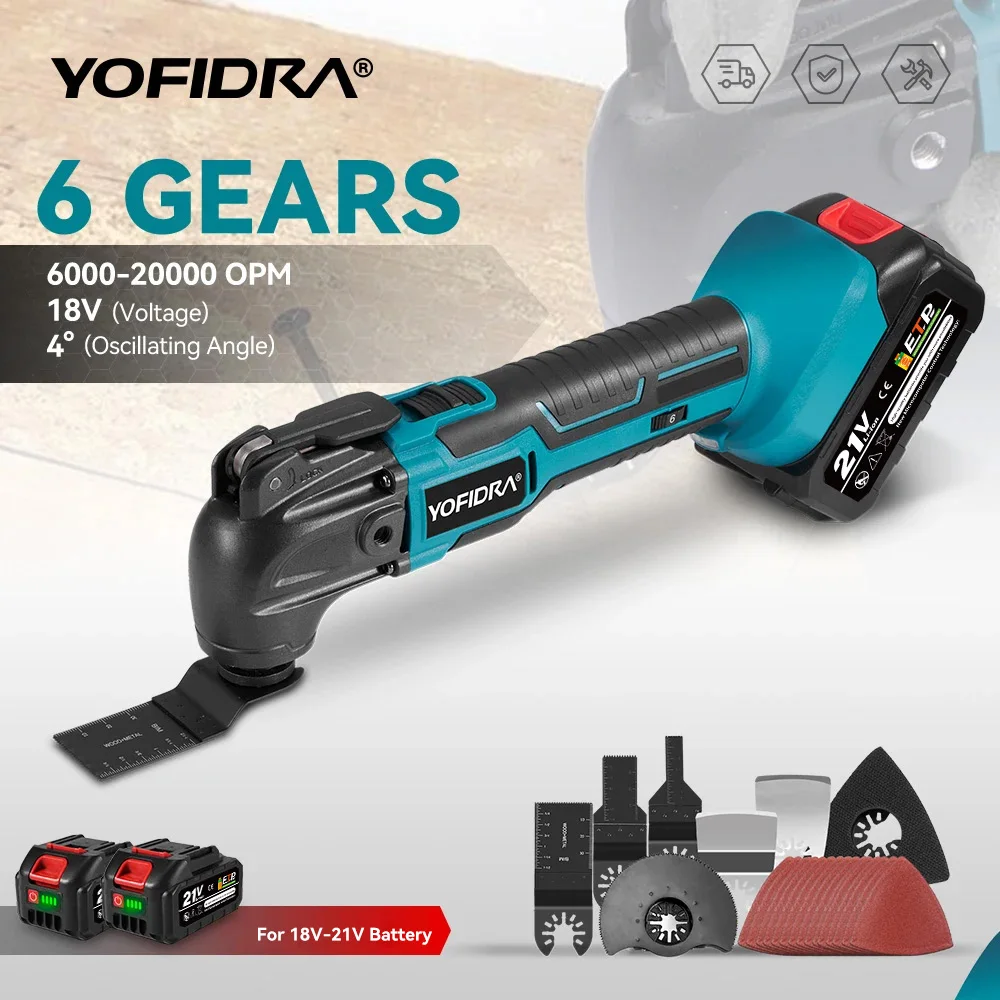 Image of YOFIDRA 6-Gang Akku-Oszillier-Multifunktionswerkzeug Elektrische Schneid-, Polier- und Trimm-Maschine Elektrowerkzeug für Makita 18-21V Akku