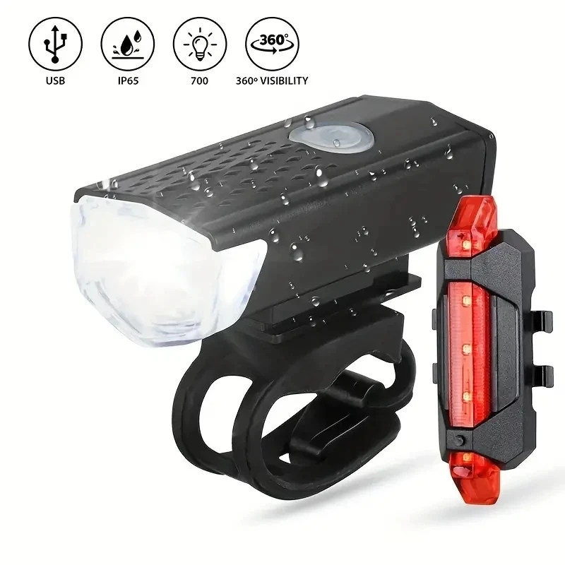 Rechargeable USB Bike Light Set - Powerful Headlight & Taillight For Safe Cycling At Night - Fits MTB & Road Bikes