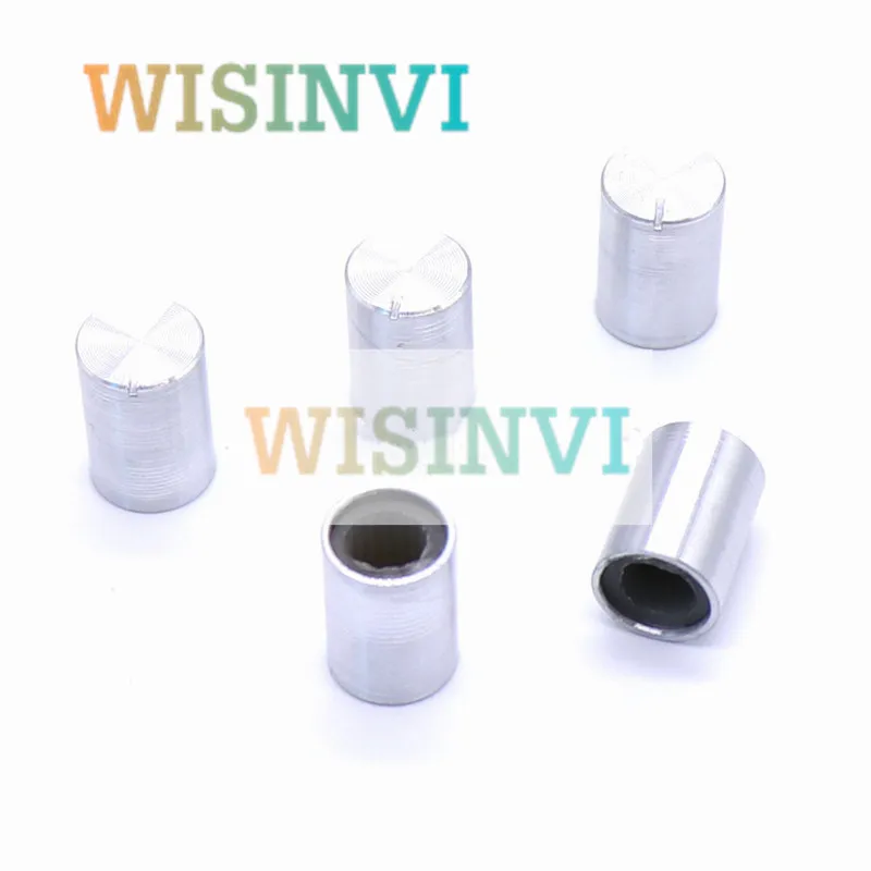 10pcs black silver aluminum alloy knob switch cap / 10mm*15mm hole 6MM amplifier audio volume potentiometer DIY knob cover