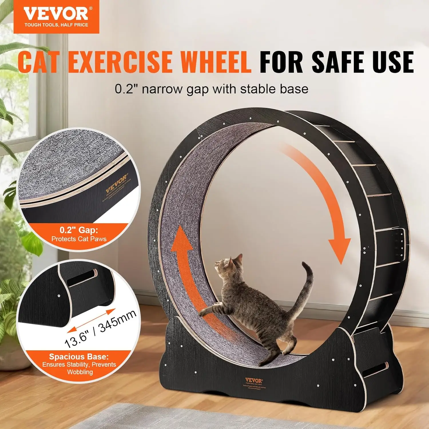 Cat Wheel Exerciser for Indoor Cats, 43.3 inch Large Cat Exercise Running Wheel Treadmill with Ultra Low Noise and Carpet