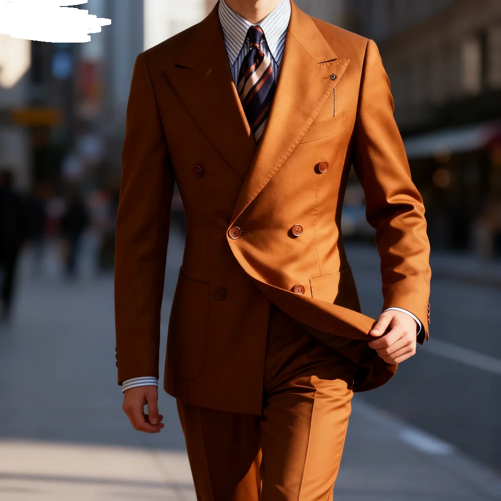 

Мужской розовый двубортный терно-костюм из двух предметов, куртка и брюки, классическая официальная одежда для деловых мероприятий Moda De Negócios