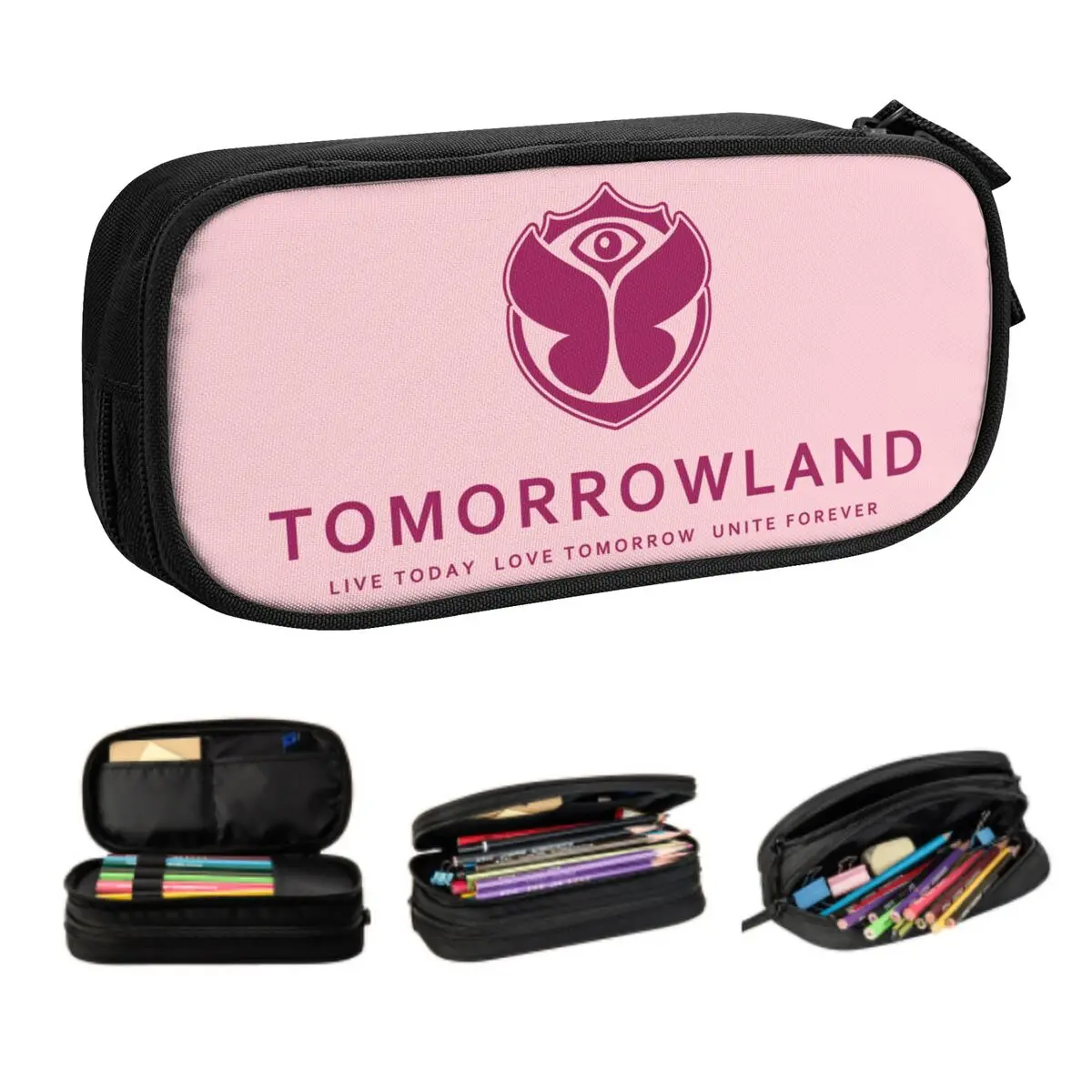 Custom Tomorrowland Pencil Cases for Large Storage Belgian Electronic Dance Music Festival Pen Bag Box School Accessories