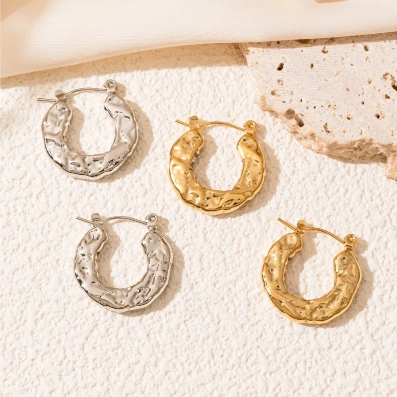ANENJERY 316L Stainless Steel Circular Striped folds Earrings for Women Fashion Personality Niche Jewelry Gifts Wholesale