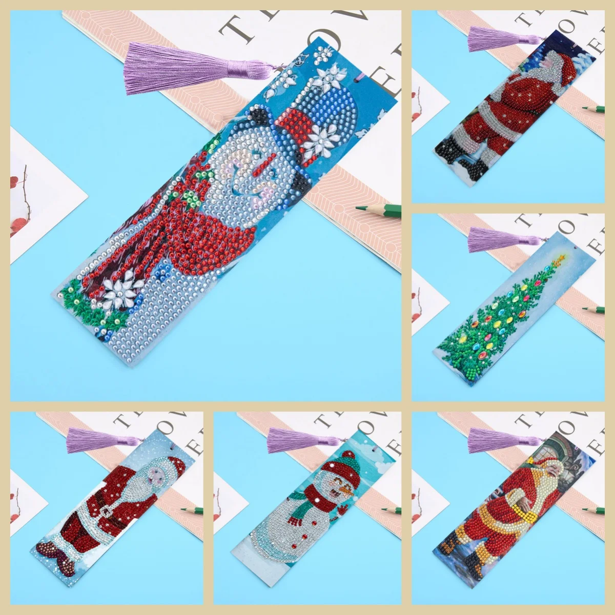 

1 набор для рождественской алмазной живописи своими руками, закладка-подвеска с кисточкой из искусственной кожи, подходит для учебных и книжных принадлежностей