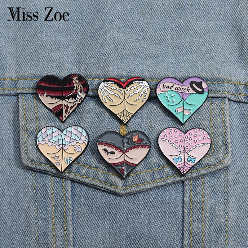 Halloween Sexy Butt Enamel Pins Custom Bad Witch Brooches Lapel Badges Punk Gothic Jewelry Gift for Kids Friends