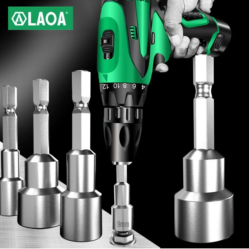 LAOA 1/4 Zoll magnetischer sechseckiger Windbohrer-Steckschlüssel, Handbohrmaschine, Steckschlüsselkopf, 6–19 mm, sechseckiger Griff