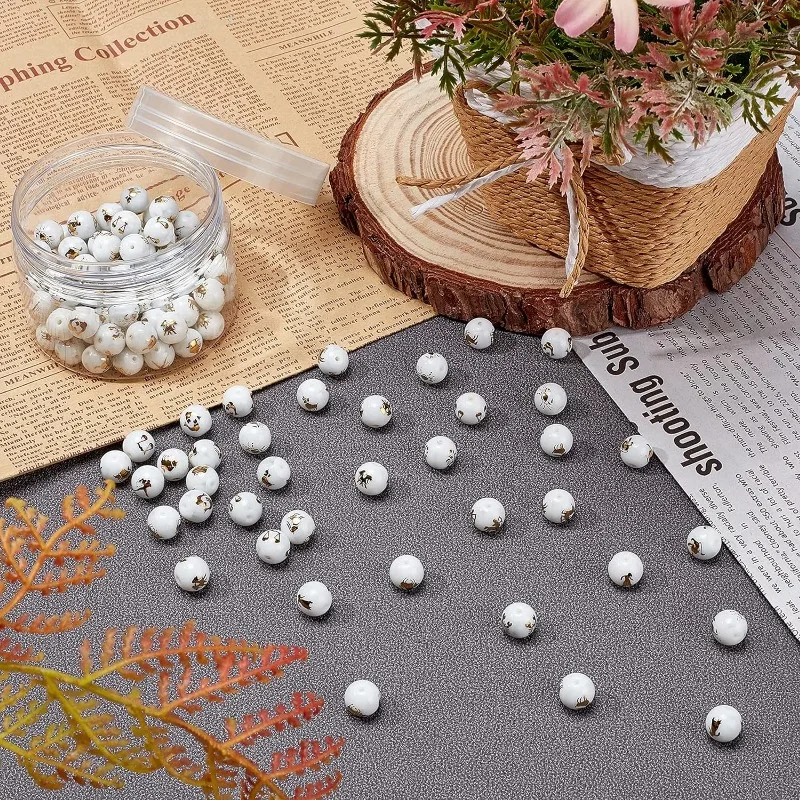 120Pcs Constellations Glass Beads Zodiac Sign Connectors Bead 12 Styles Golden Plated Round Charms Accessories for Women